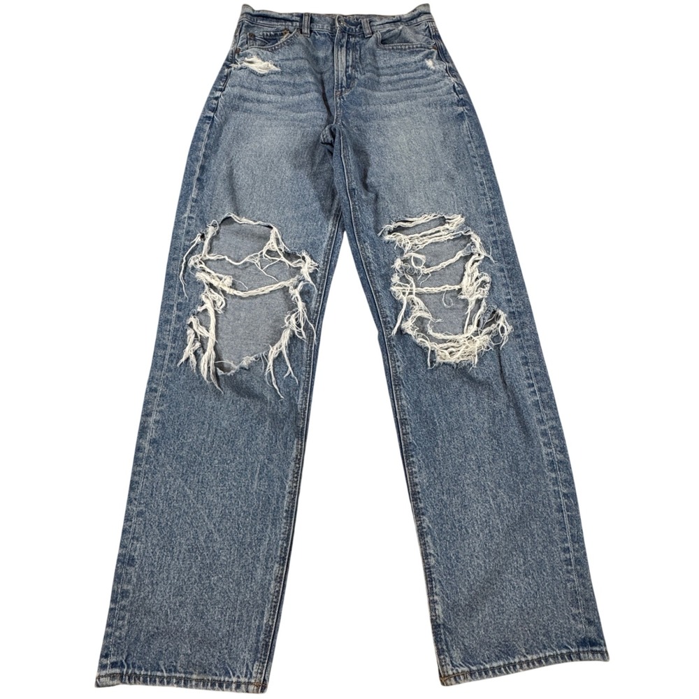 Y2K American Eagle Highest Rise Baggy Straight Distressed Jeans Size 4 Grunge